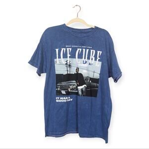 Ice Cube Officially Licensed Blue Tie Dye Graphic HipHop Band Tee